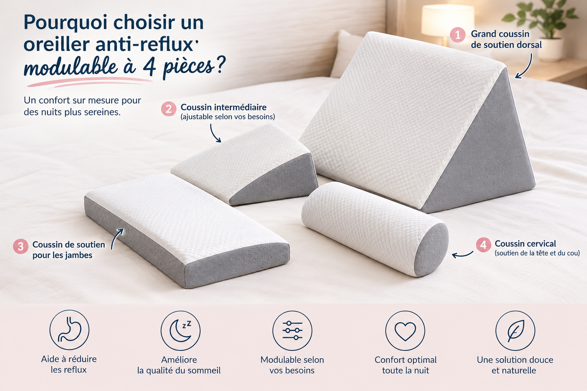 Pourquoi choisir un oreiller anti-reflux modulable à 4 pièces ?