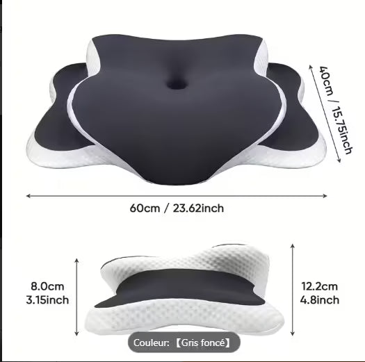 Oreiller Papillon ergonomique - profil et zones de contour cervical