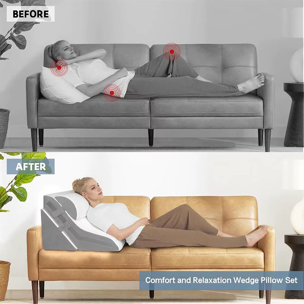 3Pcs/Set Wedge Pillow for Sleeping Adjustable Folding Triangle Pillow for Snoring and after Surgery Back Pain Relief Acid Reflux